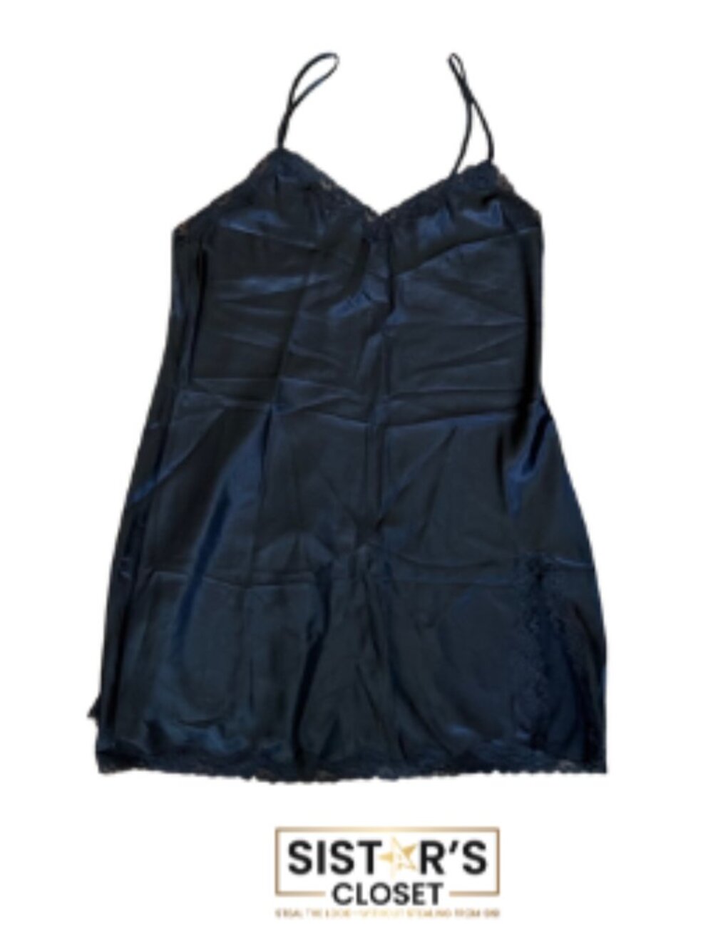 Victoria's Secret Black Satin Lace Chemise Slip Women's Medium